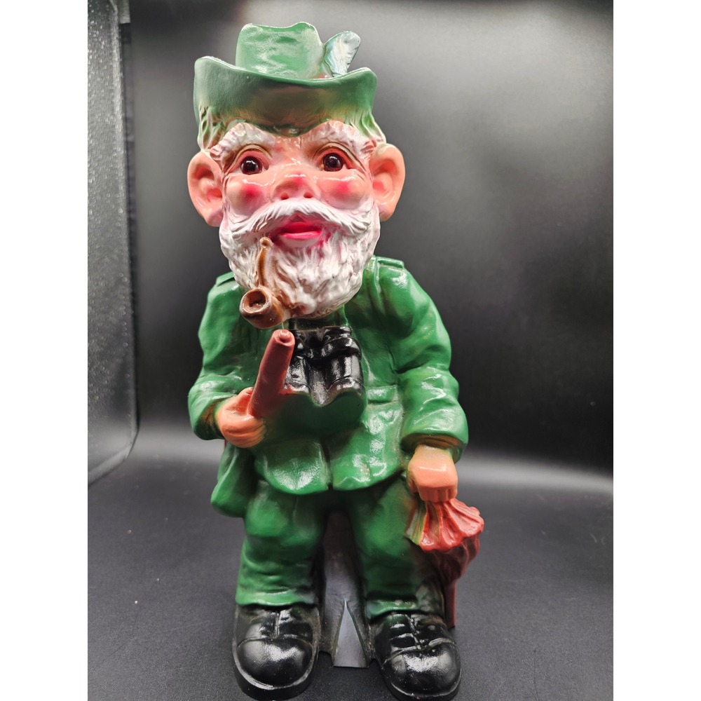 Vintage 1993 Hiker Garden Gnome Figurine Green Alpine Hat Pipe Binoculars 11.5"